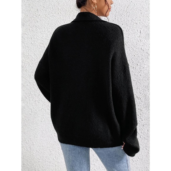 Minimalist preppy collared v neck oversized knit Sweater cream tan - Picture 4 of 4